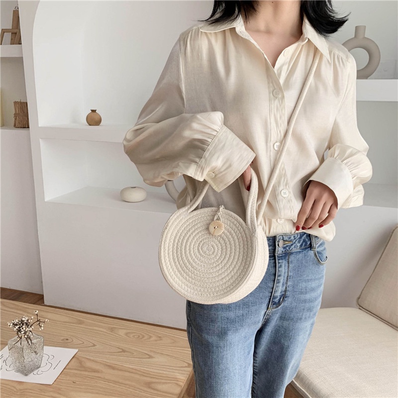 Túi đeo vai IELGY đan rơm hình tròn cỡ nhỏ thời trang đi biển xinh xắn cho nữ