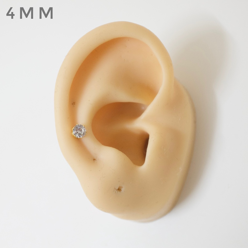 [1 CẶP] Bông Tai Inox Màu Vàng Unisex Đính Đá Tròn Đuôi Gài Không Gỉ Sét Không Ngứa Bông Tai Julies Box 66