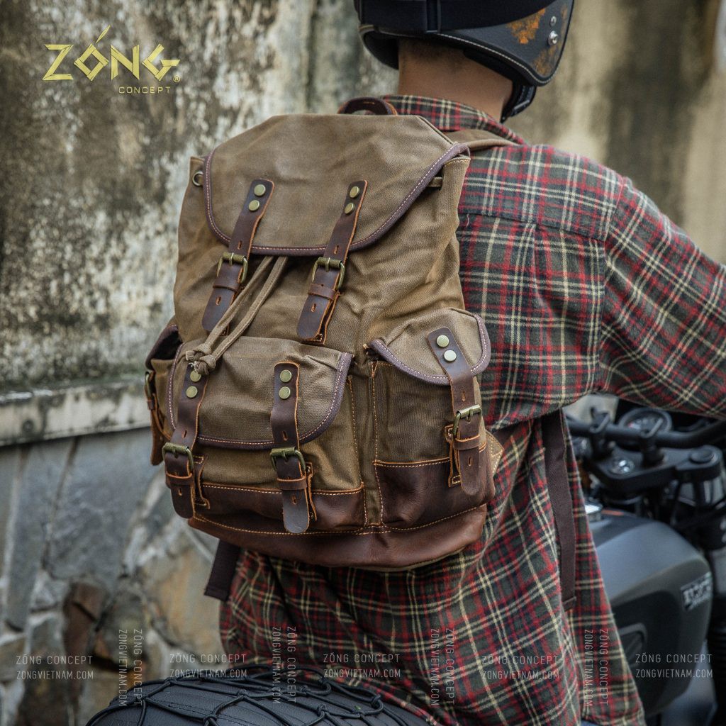Ba lô du lịch Vintage vải canvas sáp dầu, da bò sáp – GOTHIC I