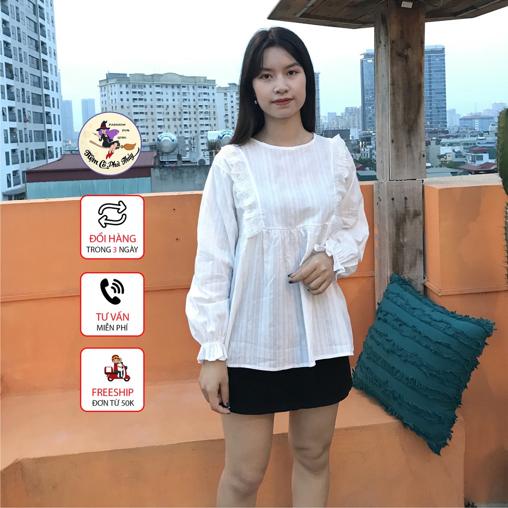 Áo babydoll nữ viền bèo, áo babydoll trắng chất thô ren hàng Quảng Châu đẹp A84