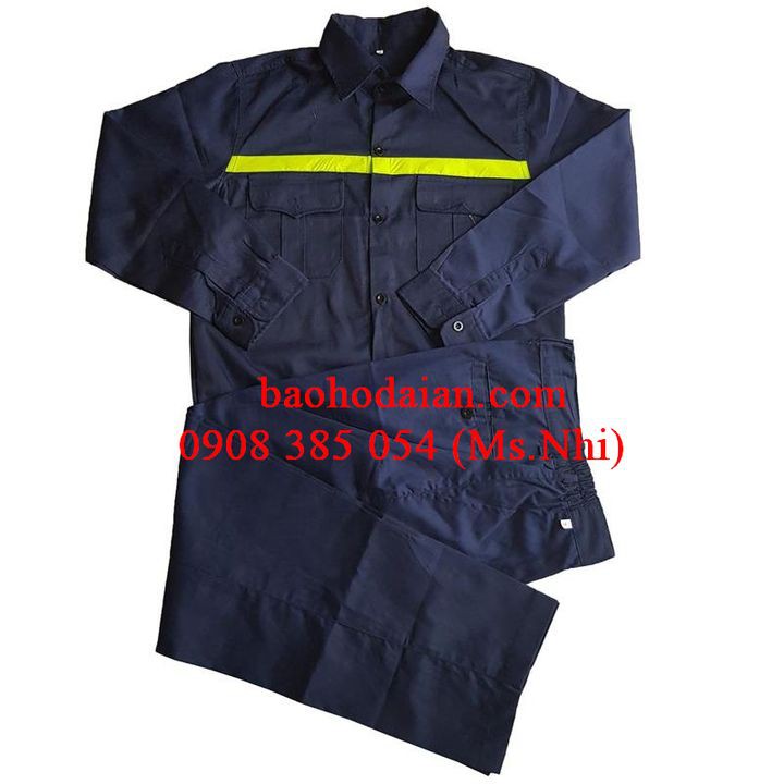 Quần áo bảo hộ lao động vải kaki Nam Định thoáng mát may kèm phản quang- Hình thật