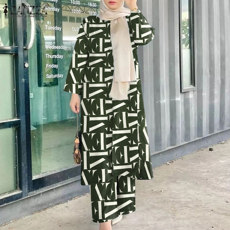 Zanzea Set Đồ Hồi Giáo Gồm Áo Dài Tay Và Quần Dài Lưng Thun Có Túi Thời Trang Cho Nữ