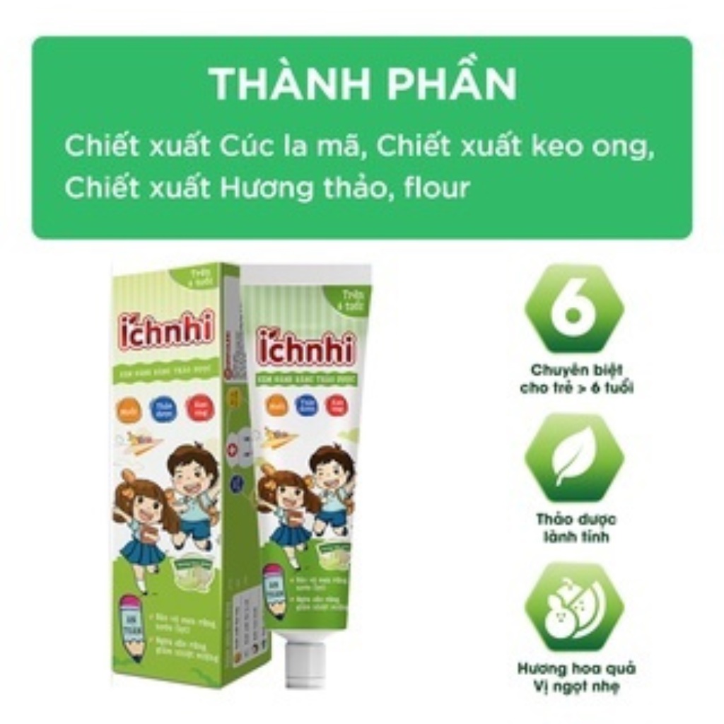 [ Combo 3 tuýp ] Kem đánh răng trẻ em thảo dược Ích Nhi dưa gang tuýp 75g cho bé trên 6 tuổi, chăm sóc răng miệng cho bé