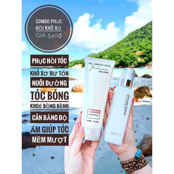 Combo Phục Hồi Khô Sơ Hư Tổn ( Giảm Tình trạng khô sơ, chẻ ngọn) + tặng kèm kẹp tóc