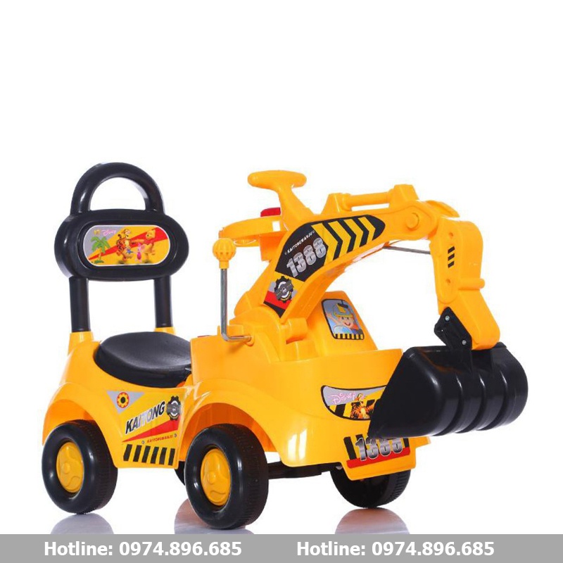 Máy Xúc Chòi Chân Cho Bé Từ 1 Đến 4 Tuổi Có Cần Gạt Điều Chỉnh Gầu Múc Kèm Còi, Nhạc Tải Trọng 25kg