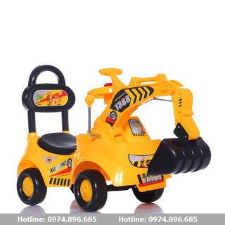 Máy Xúc Chòi Chân Cho Bé Từ 1 Đến 4 Tuổi Có Cần Gạt Điều Chỉnh Gầu Múc Kèm Còi, Nhạc Tải Trọng 25kg