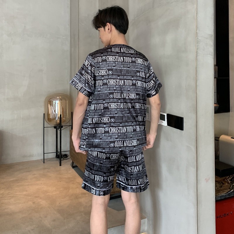 Bộ Đồ Ngủ Tay Ngắn Chất Lụa Satin Dáng Rộng Thời Trang Hàn Quốc Cho Nam Size L-7XL luyoo28