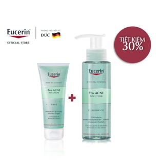 Gel rửa mặt Eucerin ProAcne Cleansing Gel 200ml - 88970 + Tẩy Tế Bào Chết Eucerin ProAcne Scrub 100ml 88