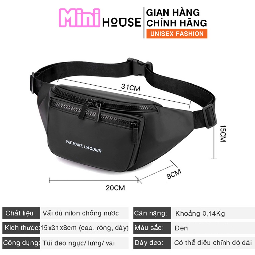 Túi bao tử nam Haodier đeo chéo ZAMAC vải dù trơn chống thấm nước ZT9 | BigBuy360 - bigbuy360.vn