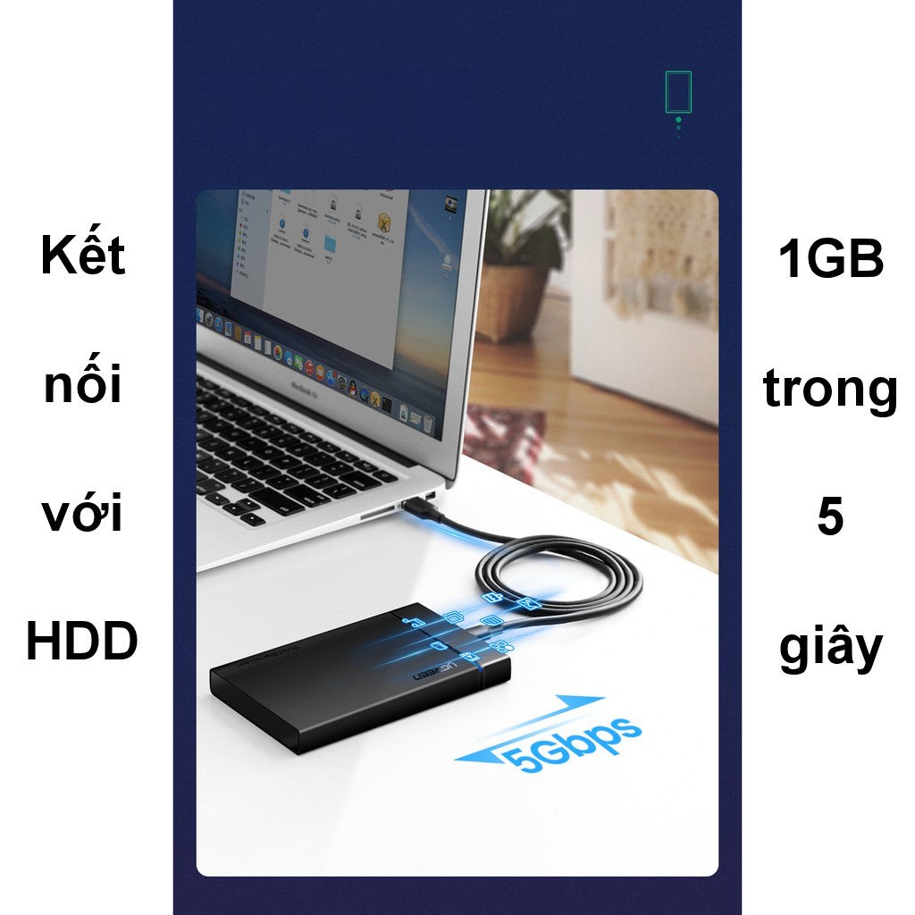 Dây cáp sạc và truyền dữ liệu tốc độ nhanh USB 3.0 sang USB type C, dòng 3A, dài 0.25-2m UGREEN US184