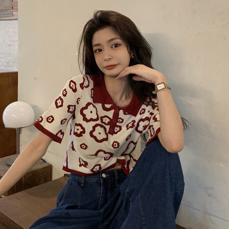 Áo polo Dệt Kim Mỏng Dáng Rộng Kiểu Pháp Thời Trang Mùa Hè Cho Nữ