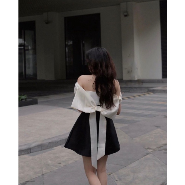 Váy Đầm Trễ Vai Vải Taftan Nơ Lưng Dáng Ngắn Sang Chảnh (ẢNH THẬT+ VIDEO) | BigBuy360 - bigbuy360.vn