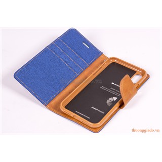 Bao da iPhone X (5.8"), Hiệu GOOSPERY, CANVAS DIARY (bề mặt bọc vải)