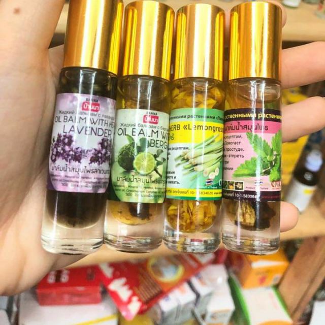 «8cc» 🎈 Lốc 12 Chai Dầu Gió Lăn Vị Thảo Dược Chanh - Sả - Bạc Hà - Lavender Banna OTOP Oil Balm With Herb Thái Lan ❃