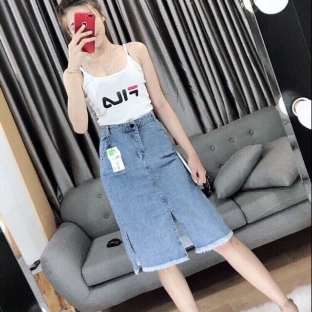 [ Mã FAGREEN55 giảm 10% tối đa 30K đơn 99K] Chân váy jean dài xẻ tà 1755 | BigBuy360 - bigbuy360.vn