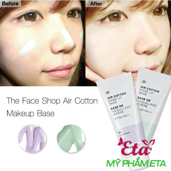 Kem lót kiềm dầu và hiệu chỉnh tông da The Face Shop Air Cotton Makeup Base SPF30 PA++ TFS 40ml | BigBuy360 - bigbuy360.vn