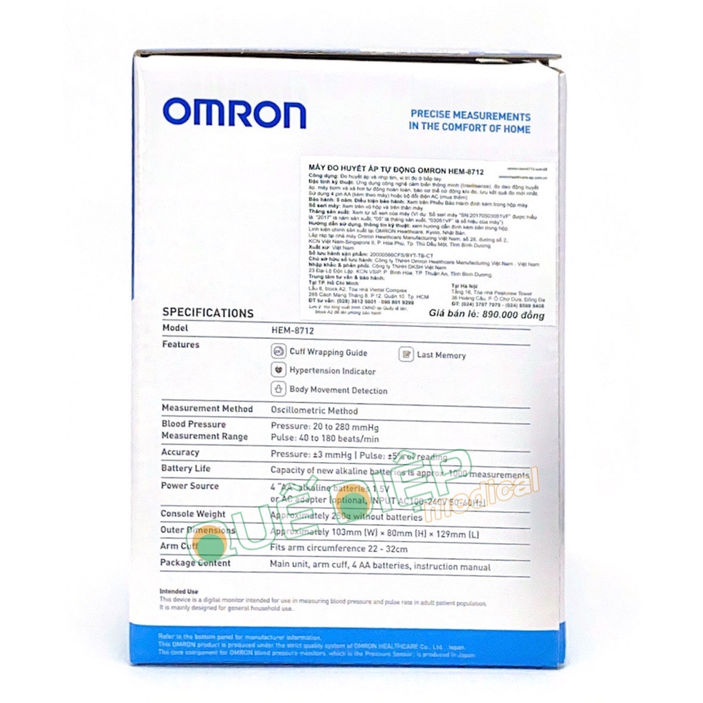 OMRON HEM-8712 - Máy đo huyết áp OMRON HEM 8712, bắp tay điện tử, Công nghệ IntelliSense tiên tiến chính hãng