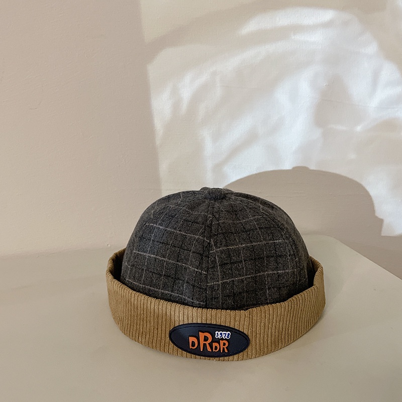 Mũ Dưa Hấu Vải Nhung Kẻ Sọc Caro Màu Sắc Retro Hợp Thời Trang Cho Bé