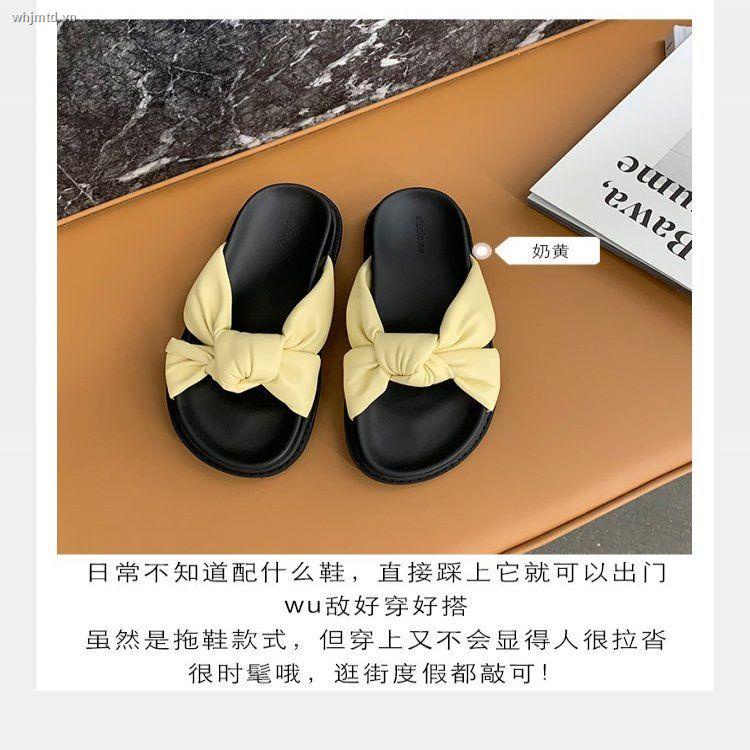 Dép Quai Ngang Đính Nơ Đế Dày Thời Trang Hè Trẻ Trung Cho Nữ