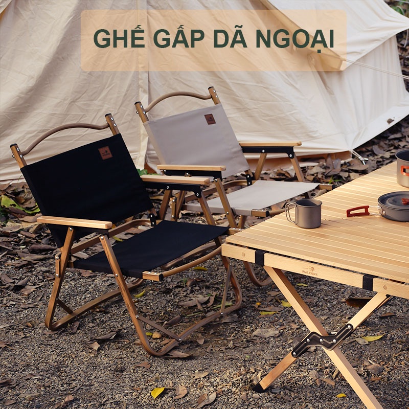 Ghế gỗ xếp gấp gọn, Ghế cắm trại tựa lưng có tỳ tay có túi đựng gỗ sồi cắm trại dã ngoại du lịch MOUNTAINHIKER