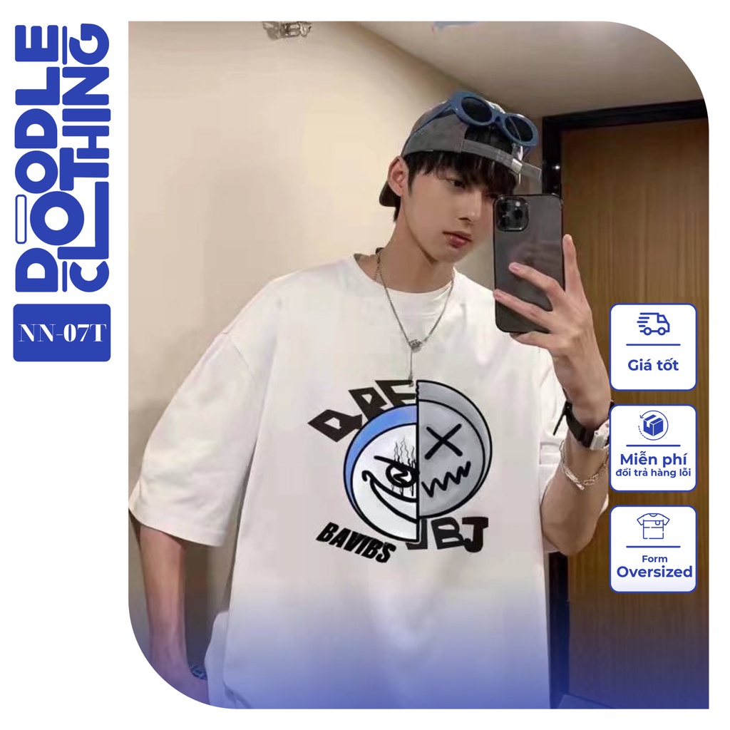 Áo thun nam nữ tay lỡ unisex oversize áo phông form rộng basic tee hình icon kèm chữ bavibs