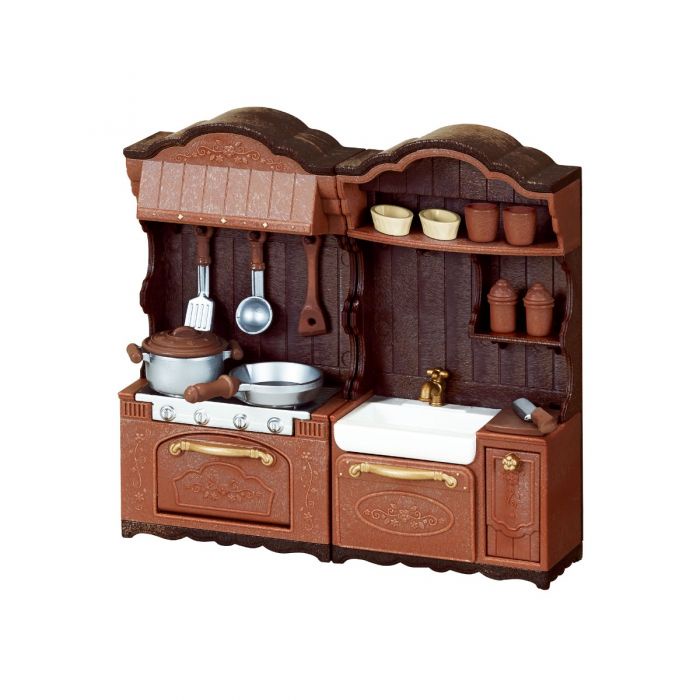 Đồ Chơi Sylvanian Families Bộ Bếp và Bồn Rửa Chén Cổ Điển Classic Brown Kitchen Stove n Sink Set