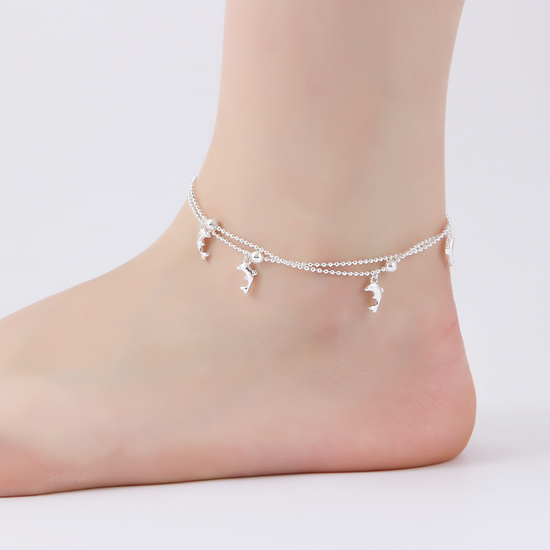 Lắc Chân Fashion Dolphin Anklet for Women Foot Chain Silver Barefoot Ankle Bracelet Jewelry Accessories Gift
