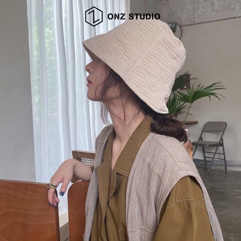 Nón bucket gân ONZ STUDIO - Mũ xô nam nữ cotton siêu nhẹ thoáng khí có dây điều chỉnh Ulzzang Hàn Quốc MB05