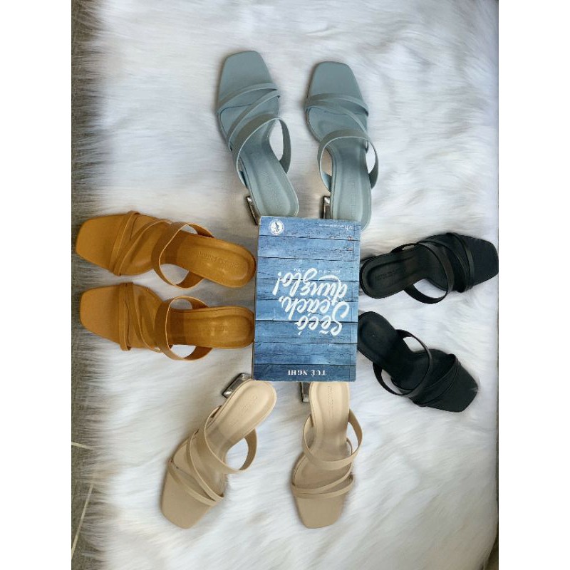 Dép cao gót nữ 7p quai ngang,  dép nữ thời trang gót vuông trong mica bền đẹp, kiểu dáng thanh lịch