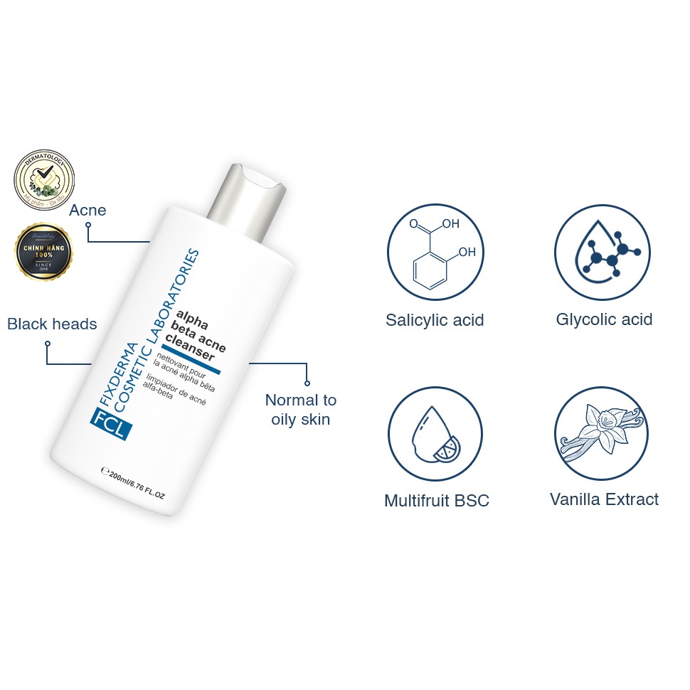 Fixderma FCL Alpha Beta Acne Cleanser Sữa rửa mặt c ho da dầu mụn