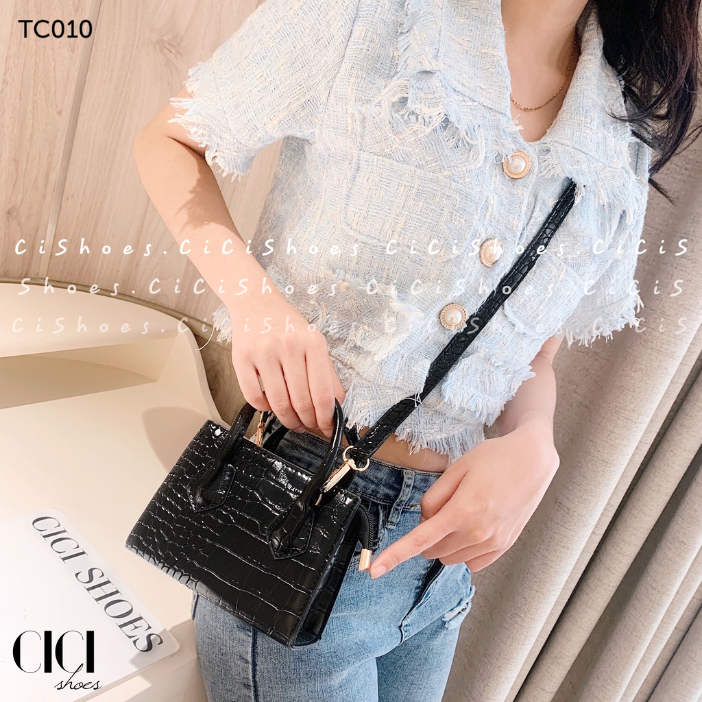 Túi xách nữ CiCi Shoes, túi vuông mini cá sấu quai xách cao - TC010