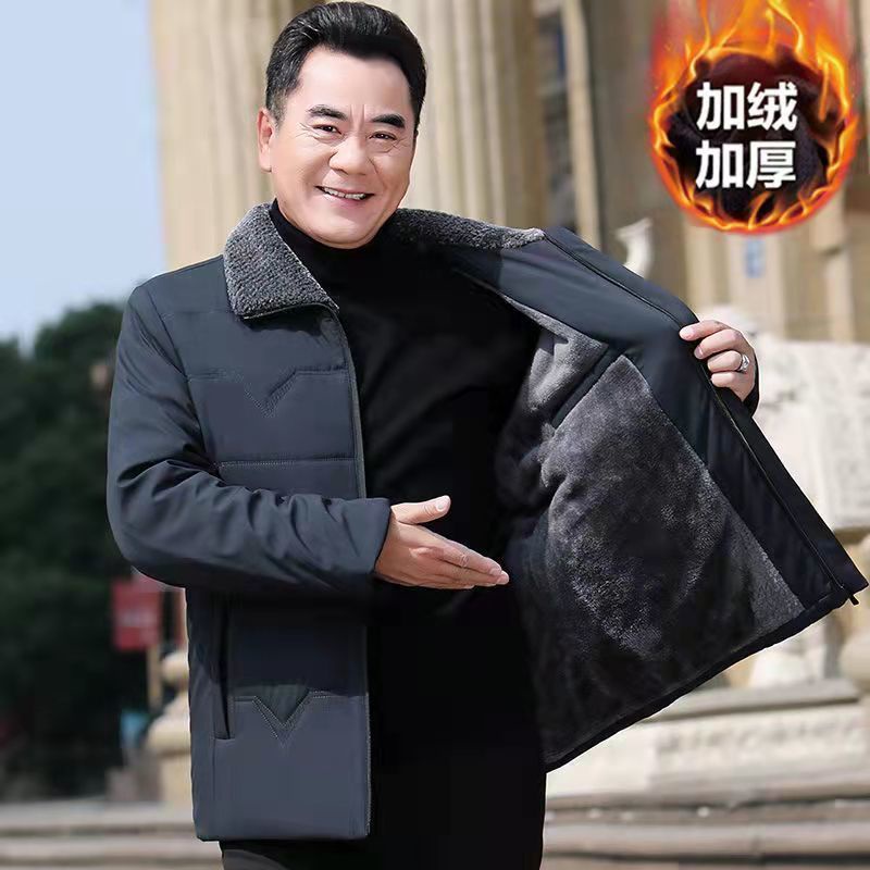 Áo khoác cotton lót nhung dày dặn thời trang dành cho đàn ông trung niên