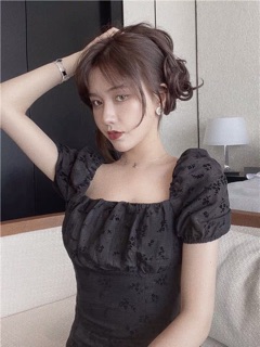 (Sẵn S) Đầm đen cổ vuông / Váy đen cổ vuông style basic