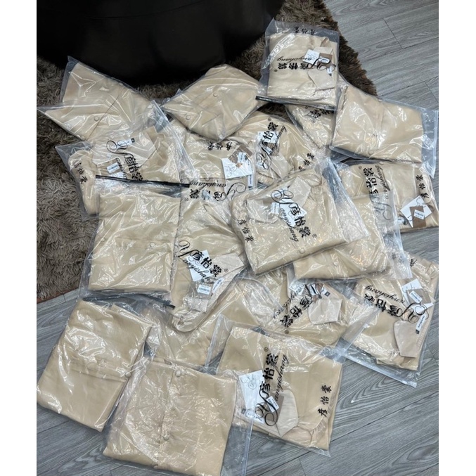 Áo sơ mi voan tơ óng ánh tay bồng cổ sen be dáng thụng tiểu thư sang chảnh