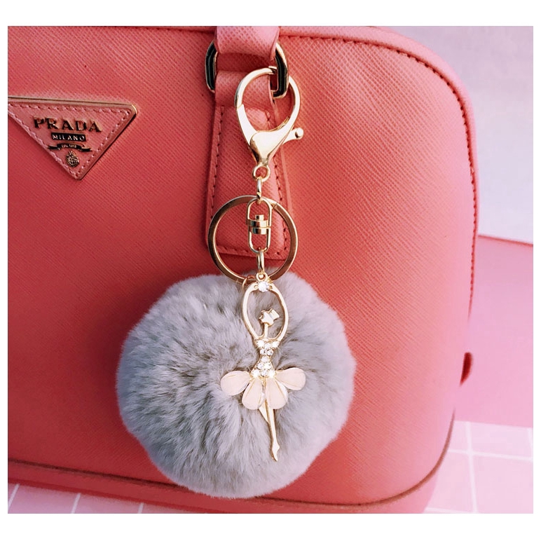 [Mã FASHIONCB264 giảm 10K đơn bất kỳ] Móc khóa đính bóng lông nhiều màu sắc lựa chọn