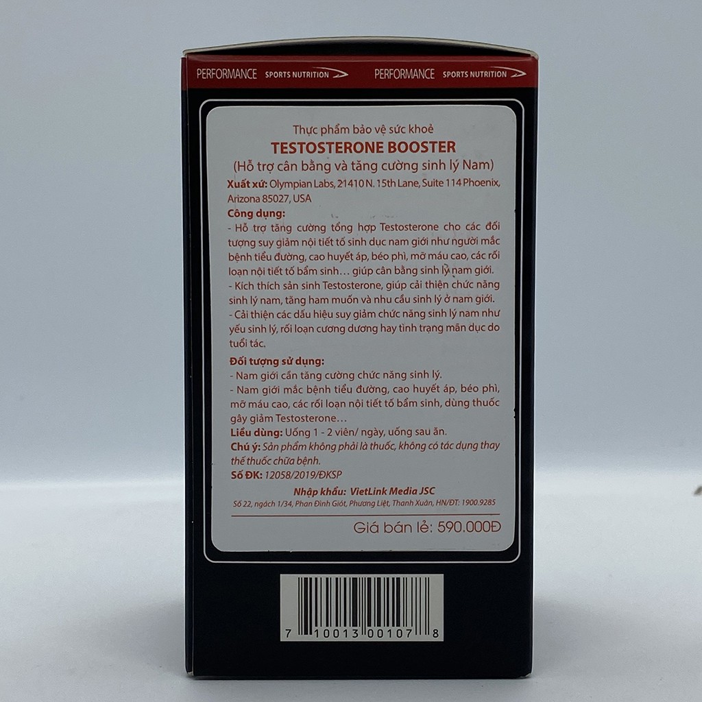 Viên Uống Hỗ Trợ Tăng Cường Và Cân Bằng Chức Năng Sinh Lý Nam Testosterone Booster Olympian Labs Lọ 60 Viên