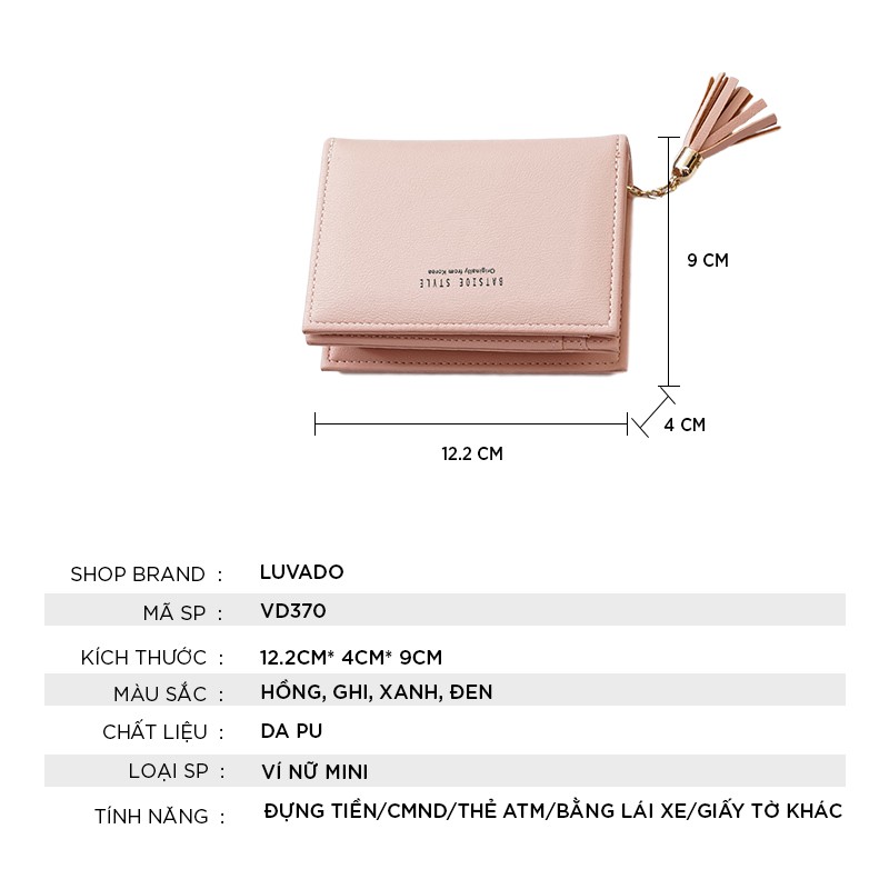 Ví nữ mini cute đẹp cầm tay BATSIOE thời trang cao cấp nhỏ gọn bỏ túi LUVADO VD370 | BigBuy360 - bigbuy360.vn