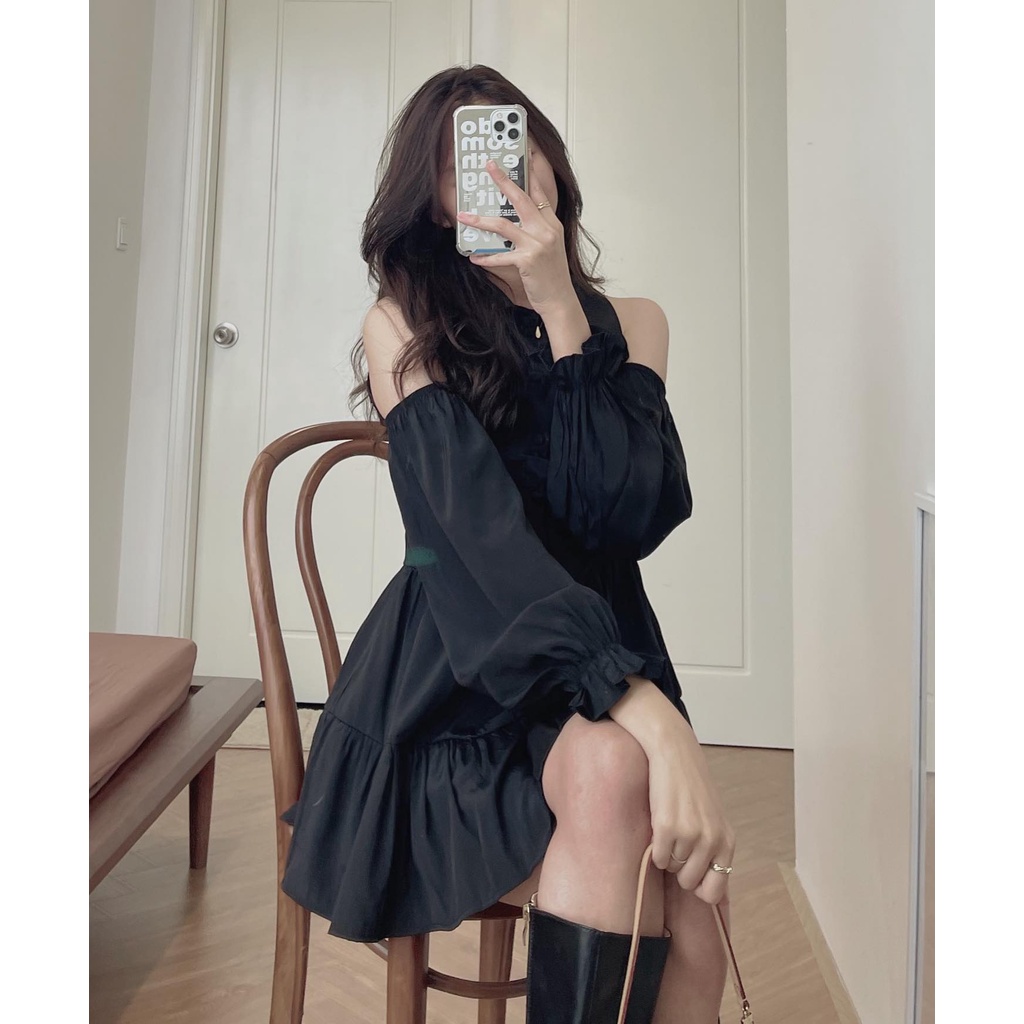 A110 Áo váy somi khoét vai Audrey