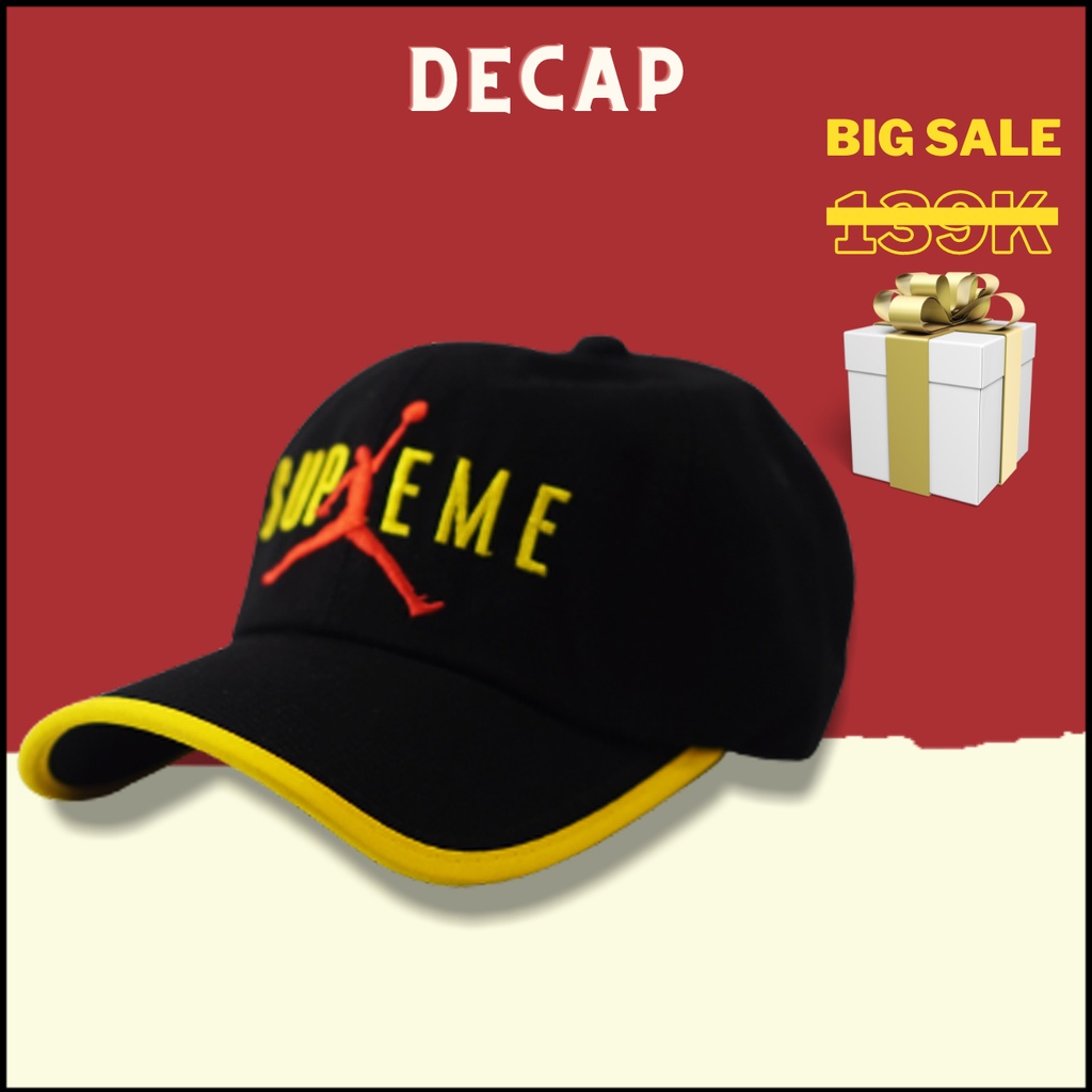 Mũ lưỡi trai nam nữ, nón kết unisex ulzzang ulzzang chất vải kaki snapback kiểu Supreme viền vàng |DECAP SHOP