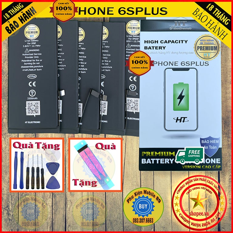 Pin IP 6s PLUS Dung Lượng Cao - bản 3580mah 2022 HT Bản Cao Cấp Premium - Bh 18 THÁNG - HT 2750mah Thường