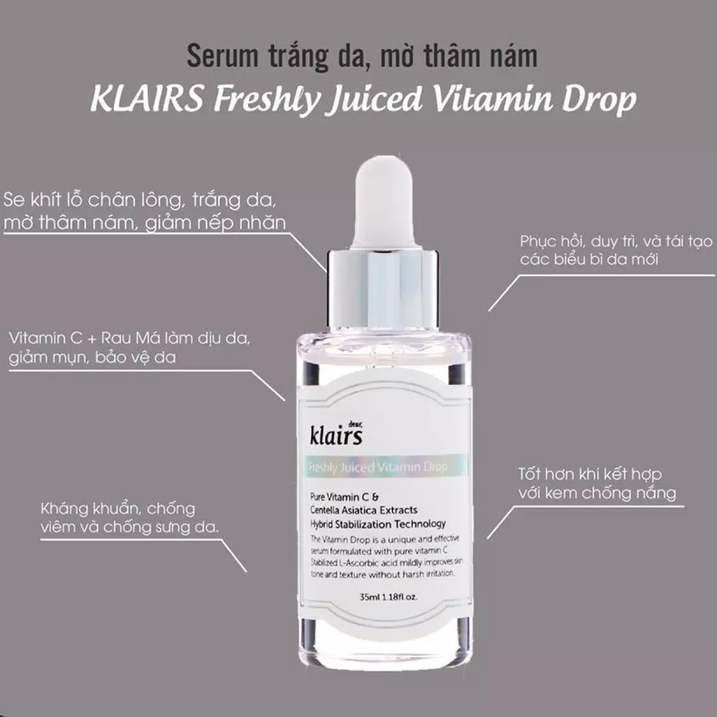 Serum Dear, Klairs Vitamin C Tinh Chất Dưỡng Sáng Và Làm Đều Màu Da Freshly Juiced Vitamin Drop 35ml - Khongcoson