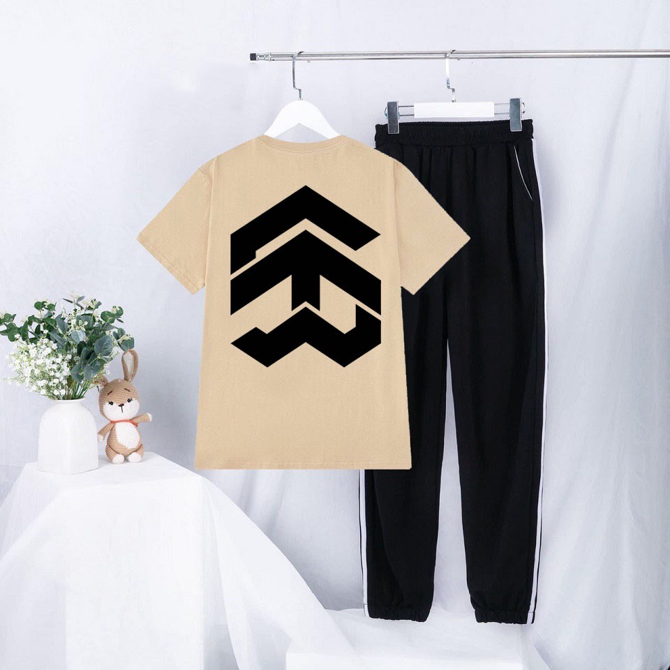 Set Bộ Đồ Nam Nữ Mùa Hè Trẻ Trung Mặc Đi Chơi Đi Học, Áo Phông Cotton In 3D 5 The Way Chất Đẹp Kèm Quần Dài Thun Bo Gấu