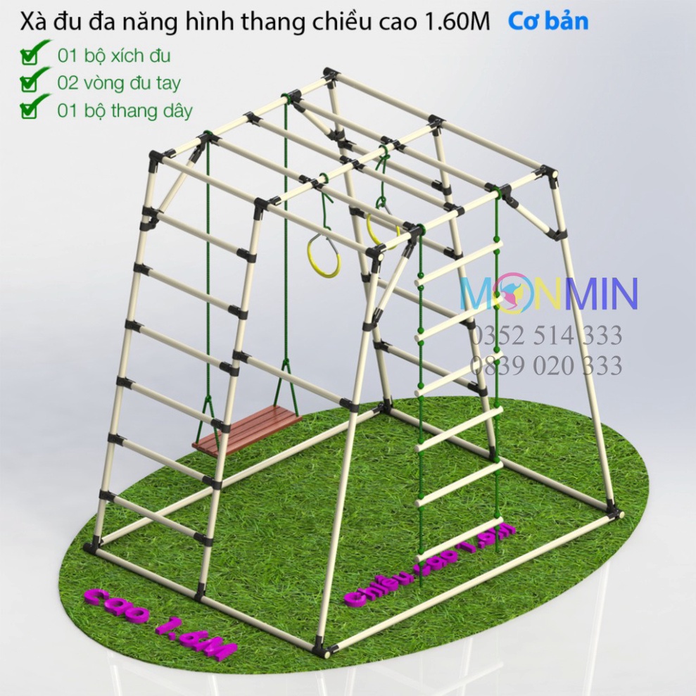 Xà đu đa năng Satech - Khung vận động cho bé - Hình hộp thang cân - Bộ cao 1.6m
