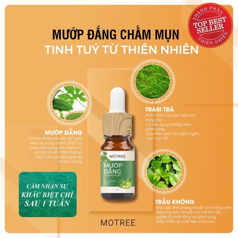 Gel Chấm Mụn Mướp Đắng Motree - Xẹp , Giảm Mụn Và Sưng Viêm Sau 4H [CHÍNH HÃNG ] Từ KHỔ QUA TRÀM TRÀ VÀ TRÀ XANH (20ml)