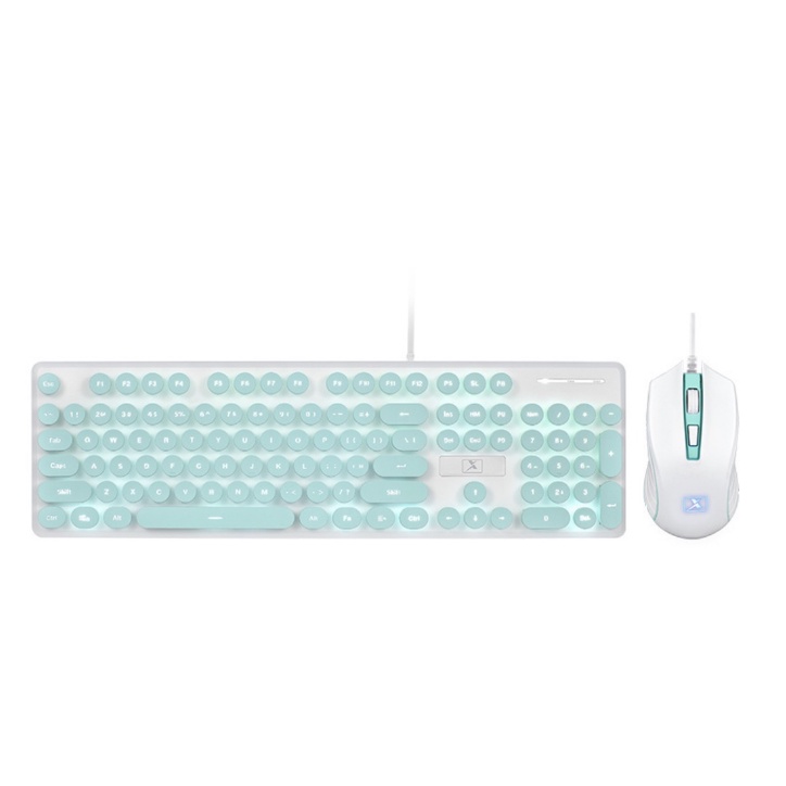 Bộ bàn phím và chuột N518 màu hồng phấn màu xanh biển cao cấp có đèn LED sáng thiết kế phím tròn nổi bật