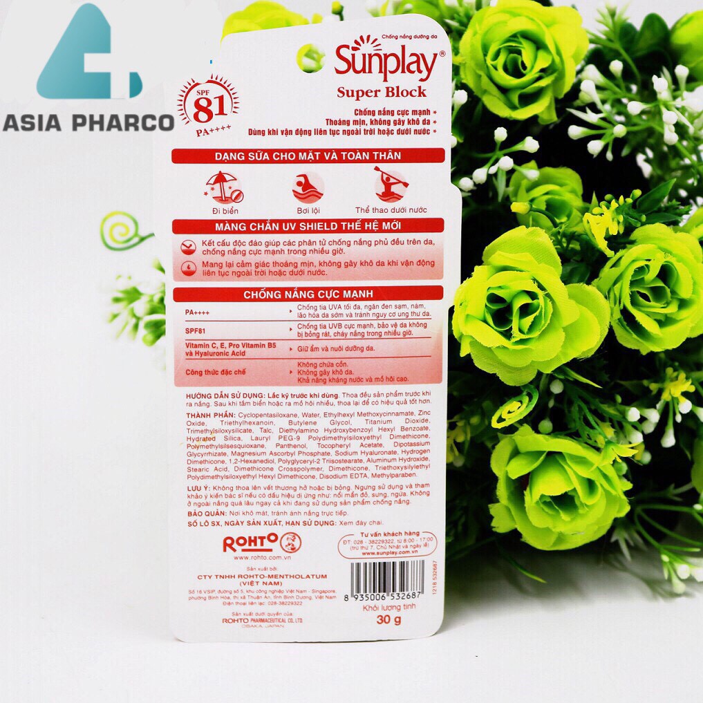 Sunplay Super Block SPF81, PA++++: Sữa Chống Nắng Cực Mạnh