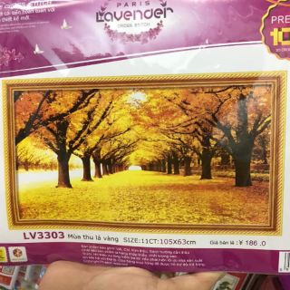 Tranh thêu chữ thập Mùa thu lá vàng KT 100*63cm(hình thật)