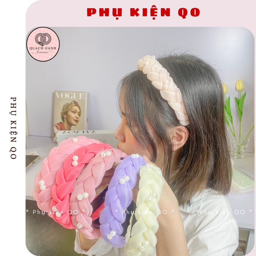 Bờm vải voan bản to đính ngọc trai nhân tạo BOM45