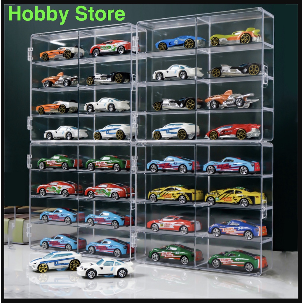 Hobby Store Khung / Kệ / Hộp Trưng Bày xe mô hình 1:64  gồm 8 ô để Hot Wheels / Minigt / Tomica