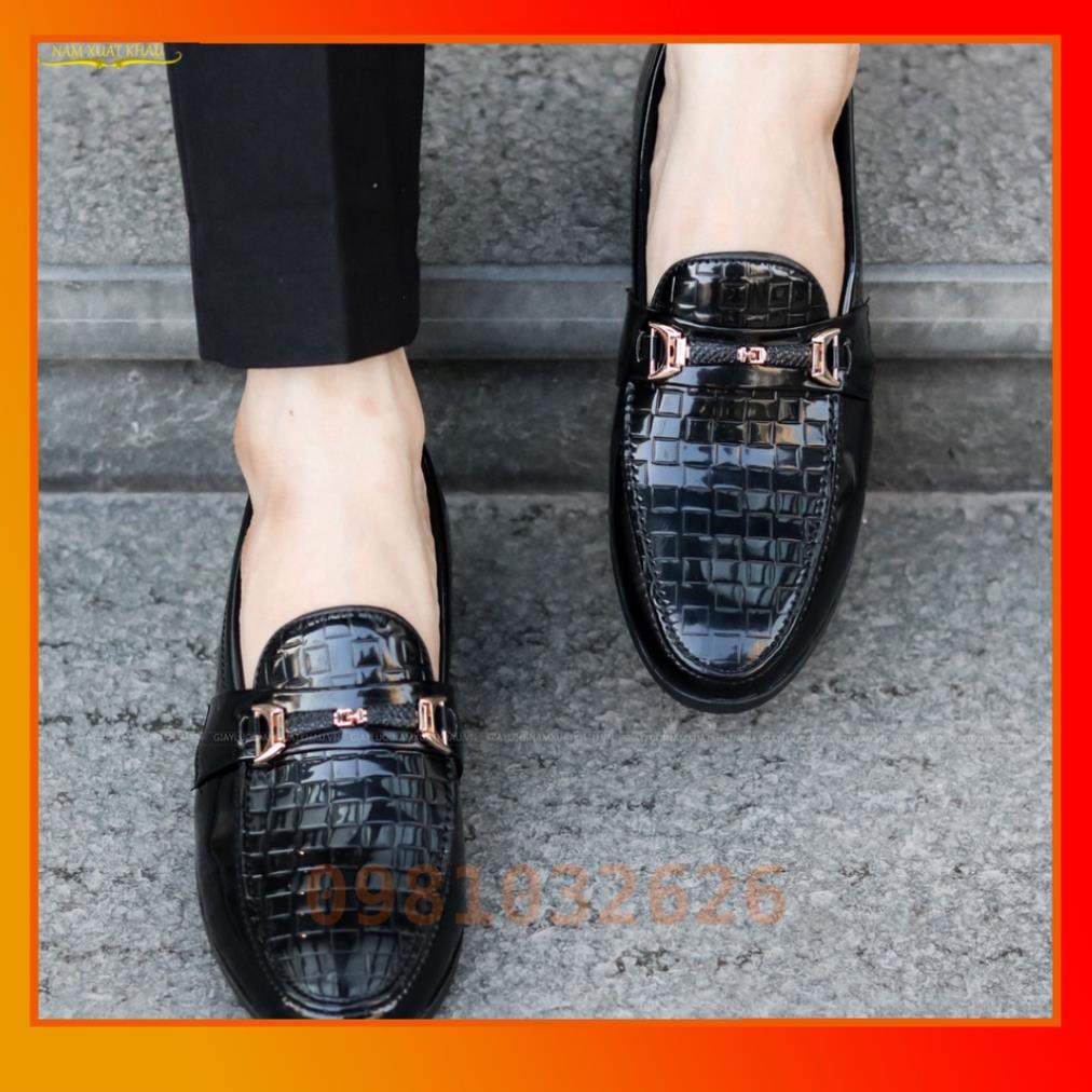 sale 12-12 Giày Nam Công Sở Giá Rẻ Tại Hà Nội Da Bóng Kết Hợp Đai Vàng Mã L157